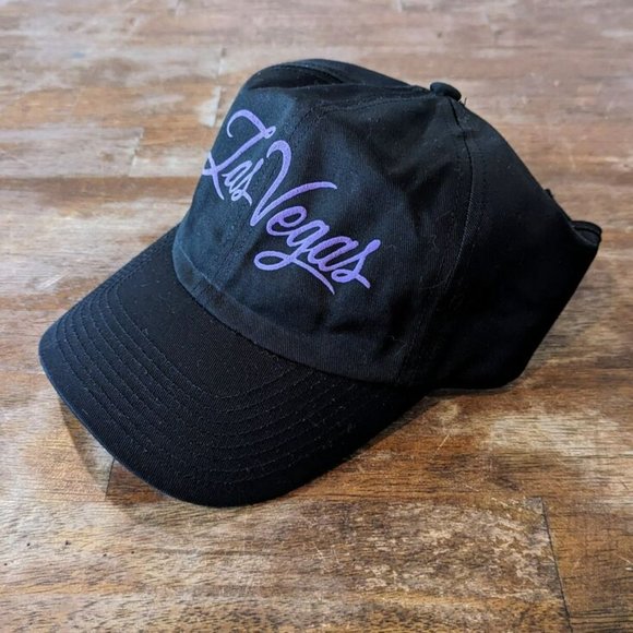 Vintage HEAD TO TOE Black Purple Hat Size Elastic Band Visor Ponytail LAS VEGAS - Picture 6 of 6